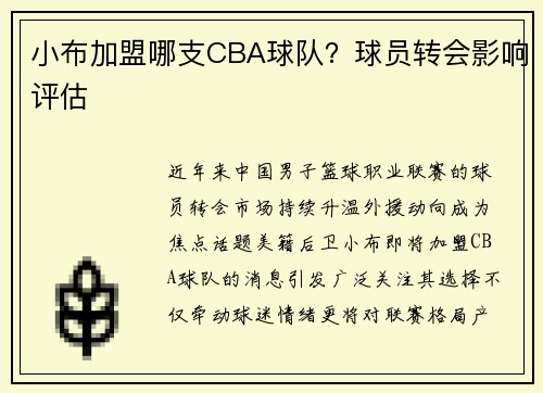 小布加盟哪支CBA球队？球员转会影响评估