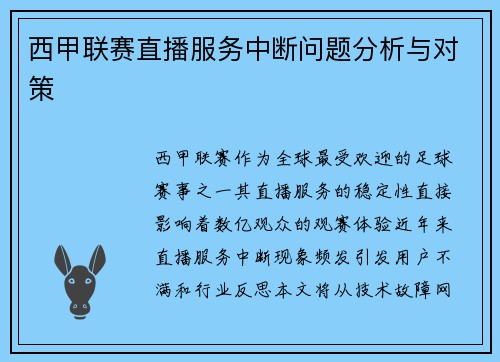 西甲联赛直播服务中断问题分析与对策